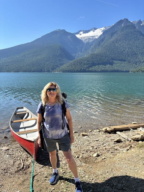 Marina beside a red canoe on Lake Revelstoke, British Columbia